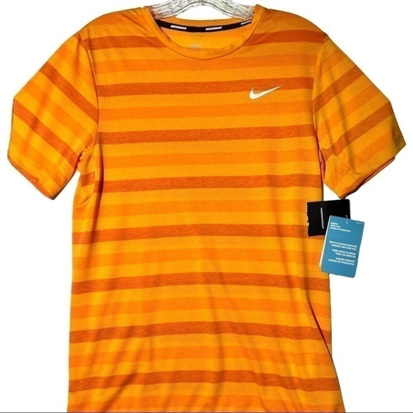 NIKE Dri-Fit Men’s Orange Striped Running Tee Size Small New With Tags - Picture 1 of 5